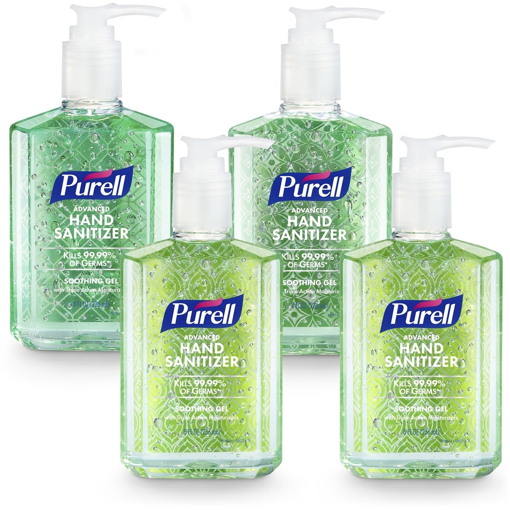 PURELL Sanitario avanzato a mano Gel lenitivo, profumo fresco, 8 fl oz pompa bottiglia (pacchetto di 4), 9674-06-ECDECO