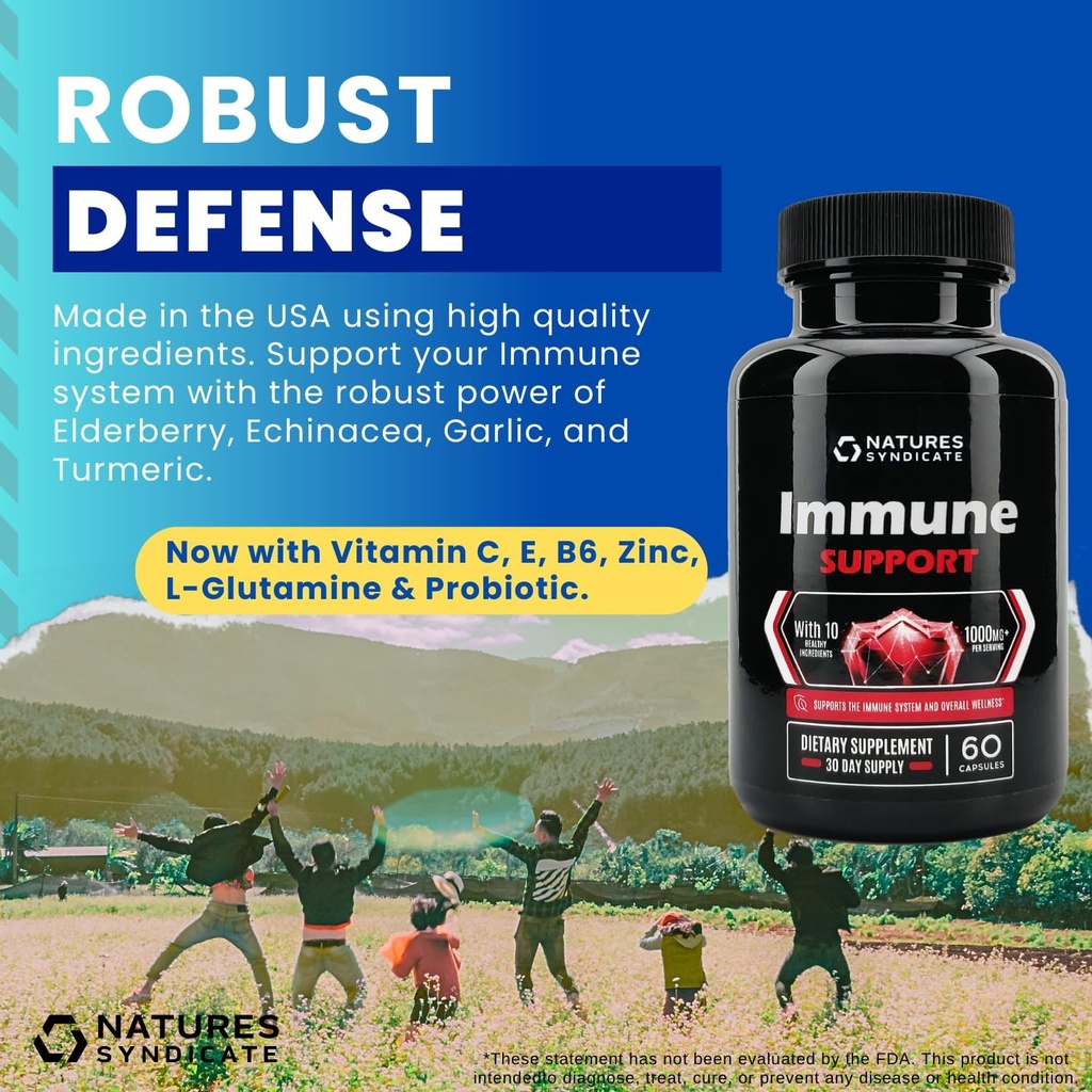 Integratore di supporto immunitario - 10-in-1 con Echinacea, Elderberry, Aglio, Turco con Zinco, Vitamina C, E, B6 & L-Glutamina, 4,8 miliardi di CFU Probiotici per Adulti