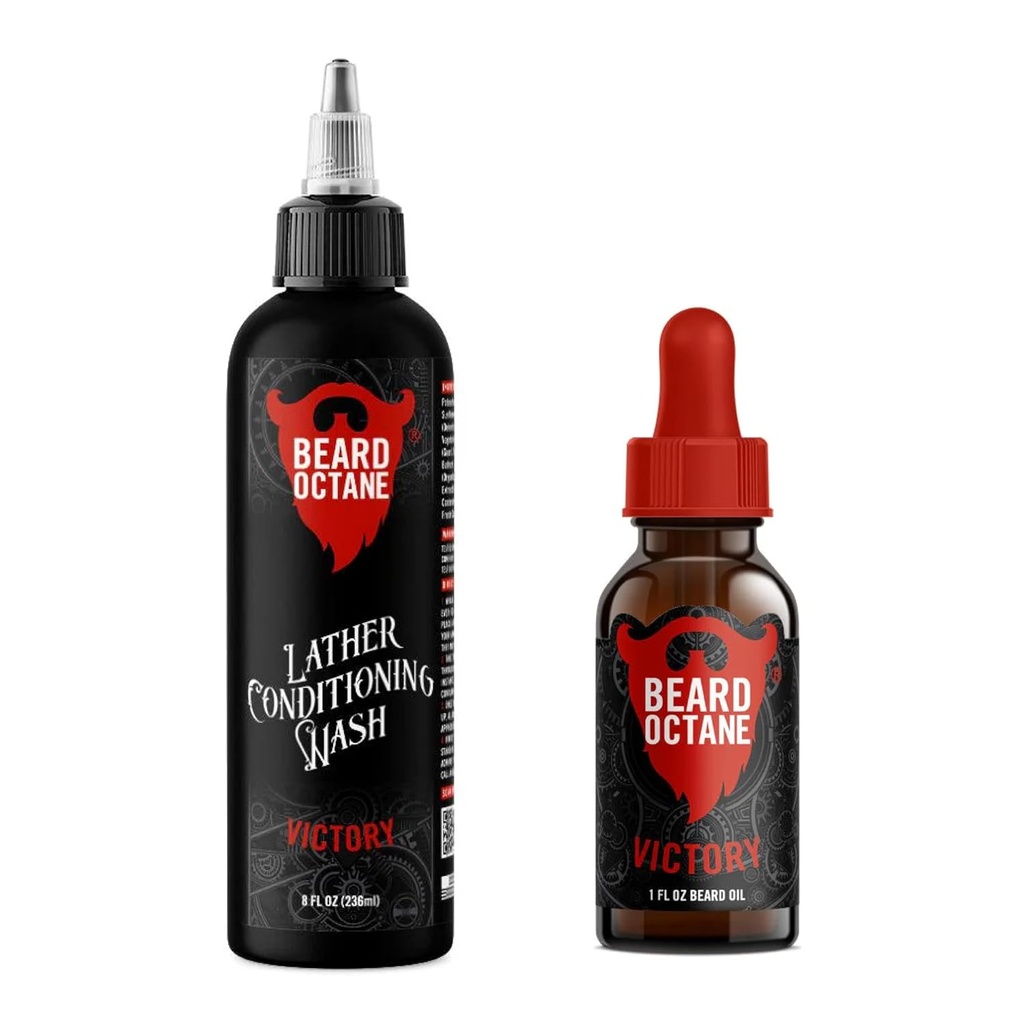Beard Octane Basic Beard Kit - Beard Shampoo & Oil - Cuscinetto naturale Cura con Jojoba & Argan (Vittoria - Ginger Yuzu, Labdanum & Fresh Ozone)