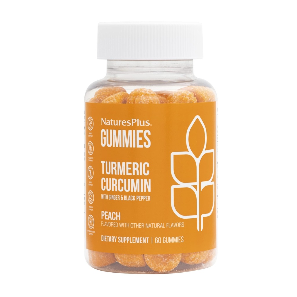 NaturesPlus Gummies Curcumina Turmerica - 60 Gummies, Peach - Supporta Joint, Digestive & Cardiovascular Health - Vegan, Gluten Free, Non-GMO - 30 Serve