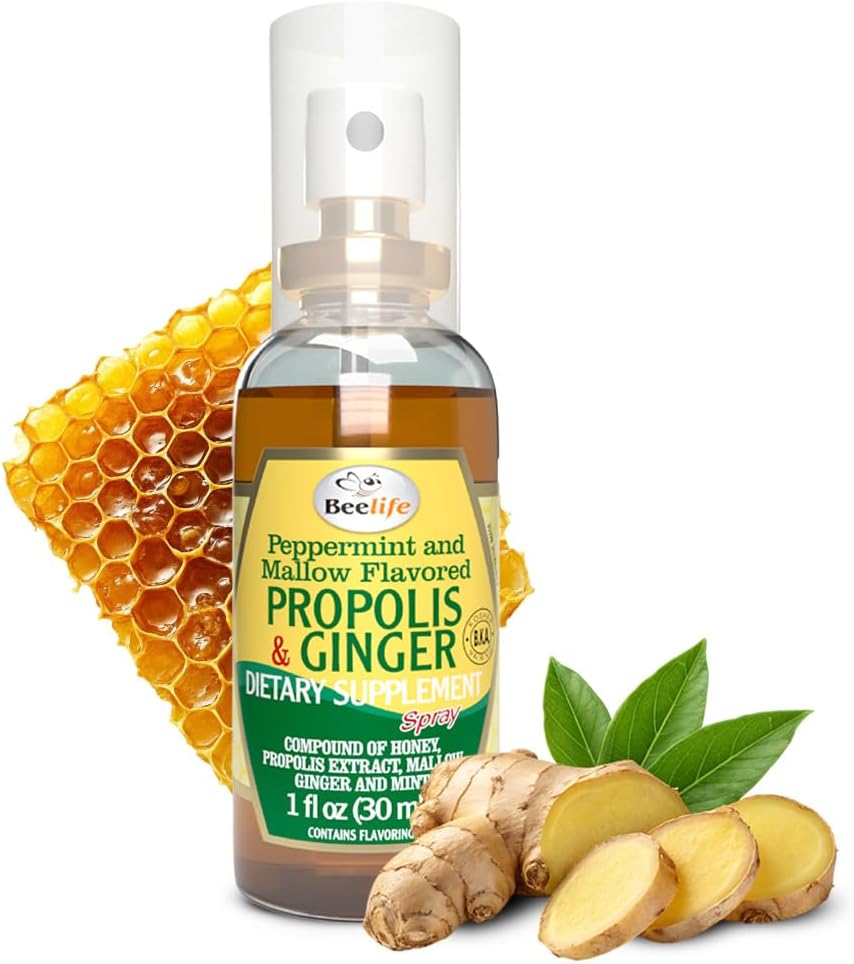 Beelife Propolis Throat Spray – Soothing Honey & Ginger Propolis - Natural Immune Support & Sore Throat Relief, Antiossidanti, Rich in Flavonoids & Artepillin C, No Sugar, Gluten-Free - 1-Pack, 30ml