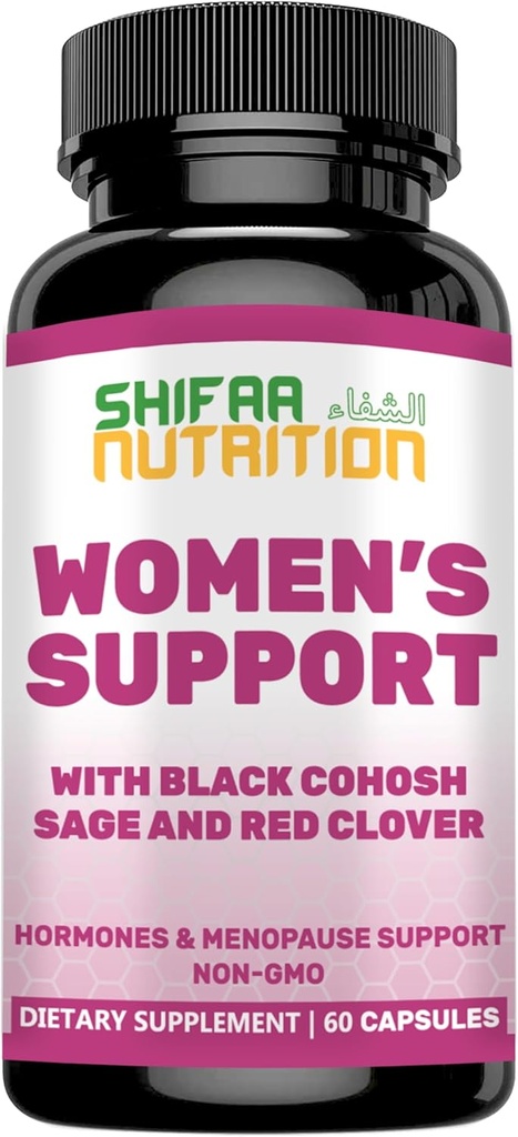 SHIFAA NUTRITION Ormoni Equilibrio & Menopausa Integratori per le donne, Menopausa Rilievo - Supporto per Flash caldi, Mood Swings w/Black Cohosh & Red Clover Vitamins Halal, 30 Servings