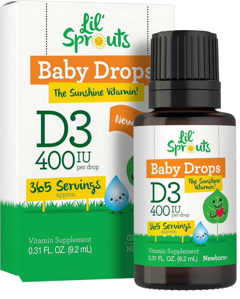 Carlyle Baby Vitamin D3 Liquid Drops | 400 IU | .31oz (9.2 mL) 1 anno di fornitura (365 Serve) | Vegetariano, Non OGM e Gluten Libero da Lil' Sprouts