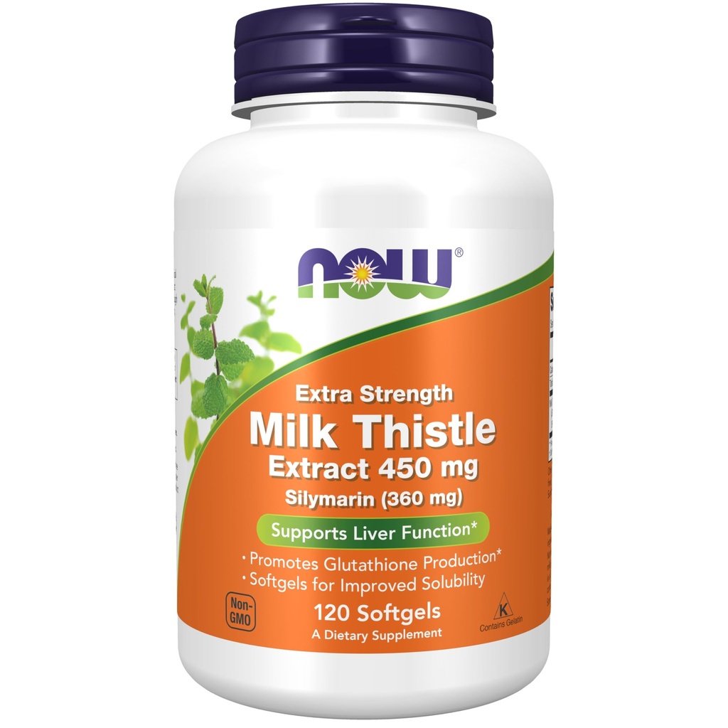 NOW Integratori alimentari, Estratto di cardo di latte di Silymarin, Resistenza extra 450 mg, 120 Softgels