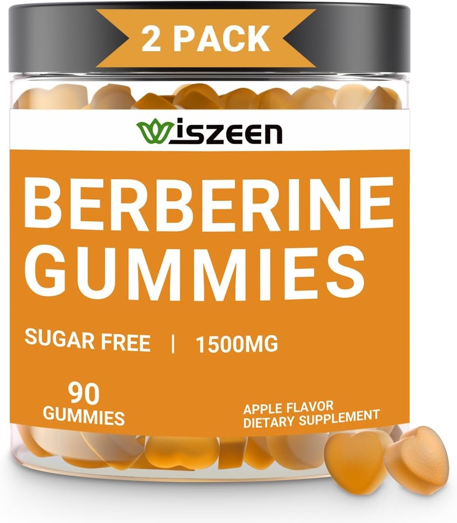 2 Pack Gummie di Berberina, Supplemento di berbina senza zucchero 1500mg con cannella di Ceylon, pancia berbera per adulti