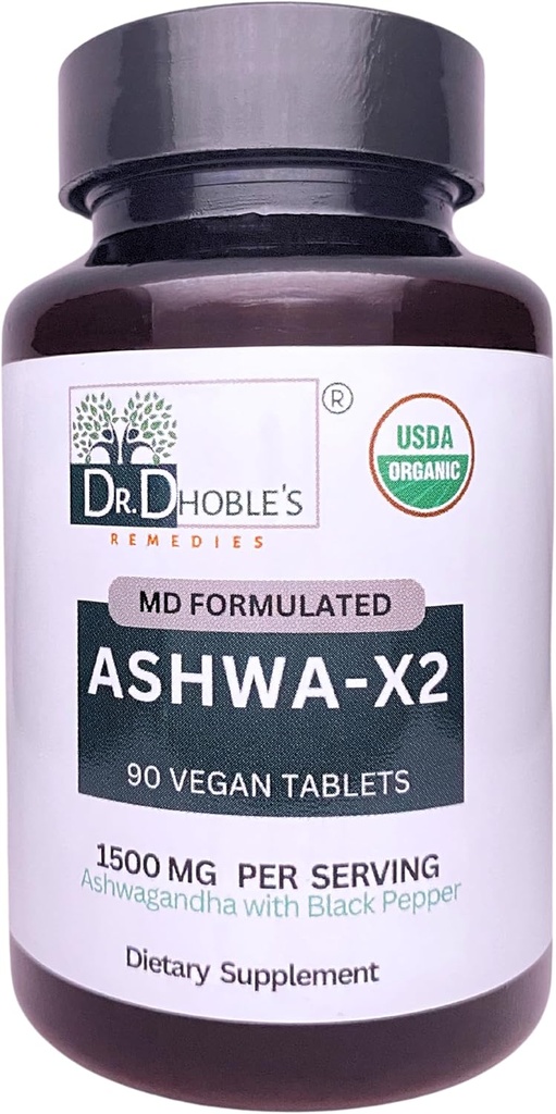 Ashwa X2, Md ha formulato compresse vegane con ingredienti naturali e pepe nero che aumentano la biodisponibilità, 1500mg, No Extract, USDA Organic
