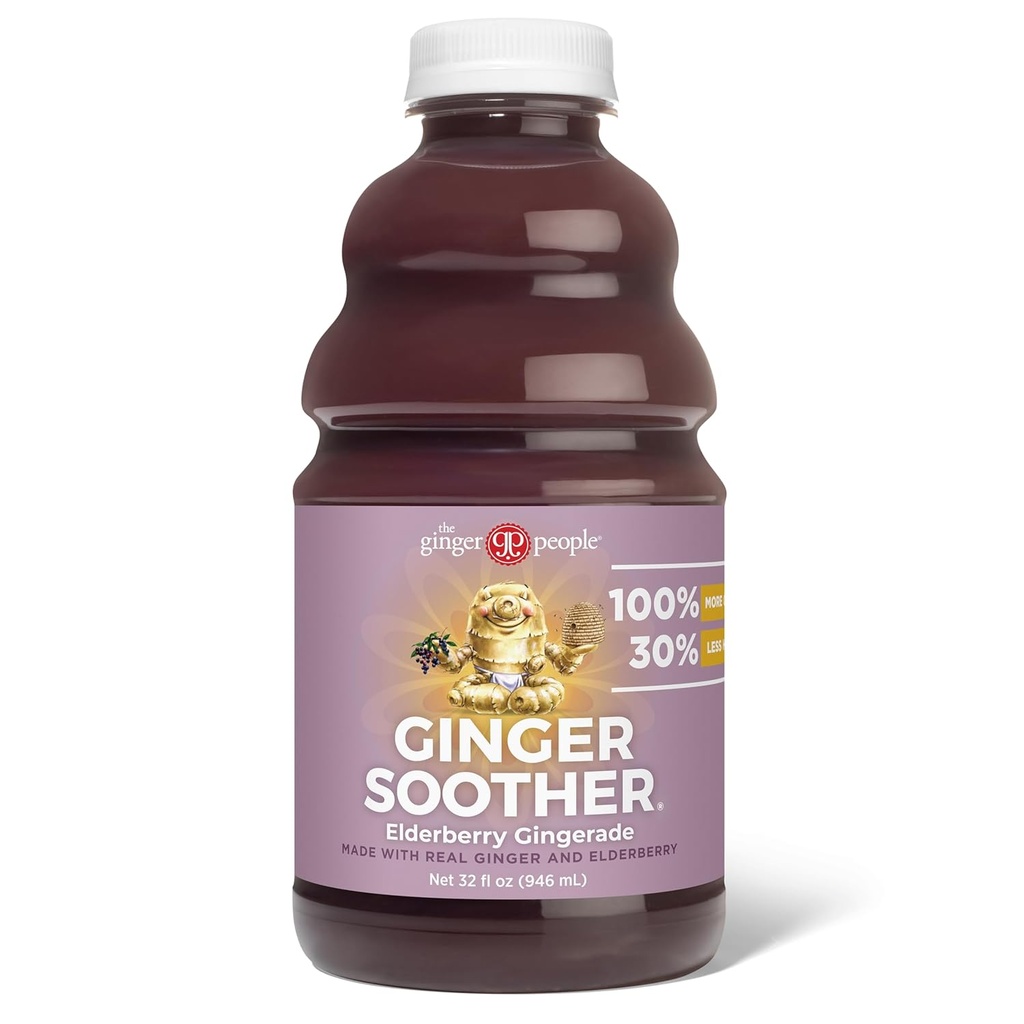 Ginger Soother Elderberry Gingerade – Supporto immunitario, 30% Meno Sweet, Più Ginger, Ingredienti semplici reali, Godetevi caldo o freddo - Bottiglia di 32 Fl Oz (Pack of 1)