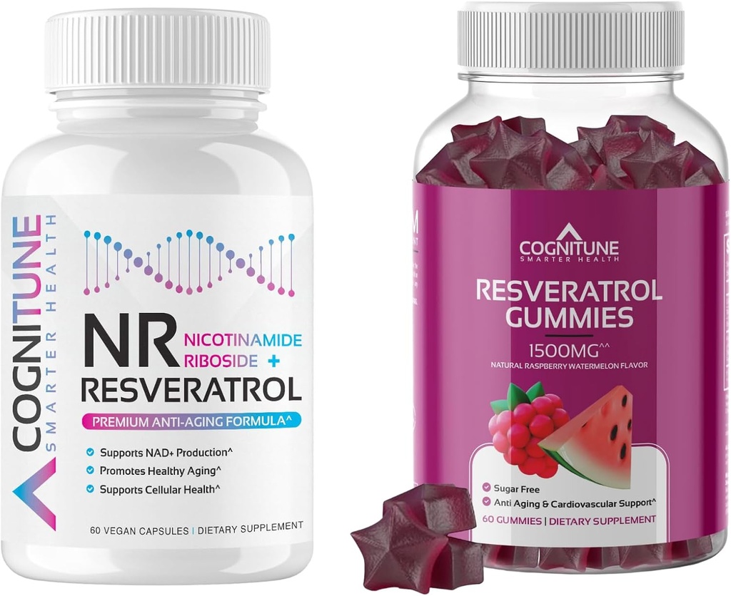 Integratore di invecchiamento sano Bundle - Nicotinamide Ribsoside Complex e Resveratrolo Gummies - 5-in-1 Anti Aging Formula Plus Resveratrol Gummies