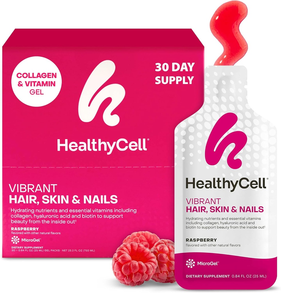 Skin & Nails Vibrant Healthycell Supplemento giornaliero di liquidi - Integratori di bellezza con Nutrienti idratanti & Vitamine essenziali - Collagene, Biotin & Acido ialuronico - 30 Gel Packs