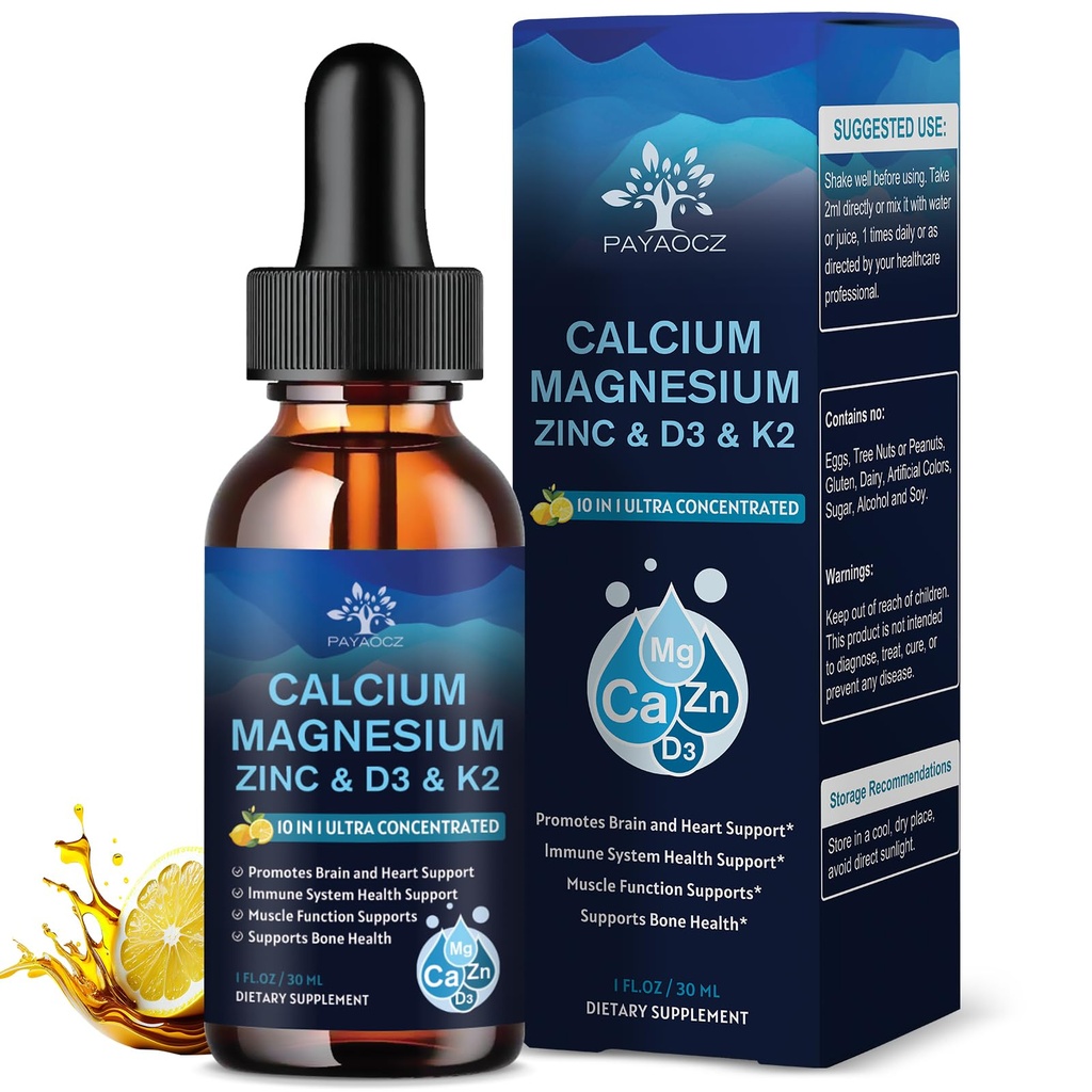(1 confezione) Magnesium Calcium Zinc Supplemento con vitamina D3 K2 per le donne, Magnesio Glycinate Vegan Gocce liquide per adulti Plus L-teanina Boron Sea Moss Extract, Bone, Sonno e Gambe, 1 Fl Oz