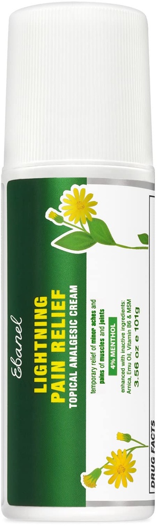 Ebanel Pain Relief Roll on per Artrite, Piede, Indietro, Giunto, Neck, Strains & Sprains con Menthol, Camphor, Arnica, Emu Oil, MSM, Boswellia, Targeted Muscle Pain Relief Roll On