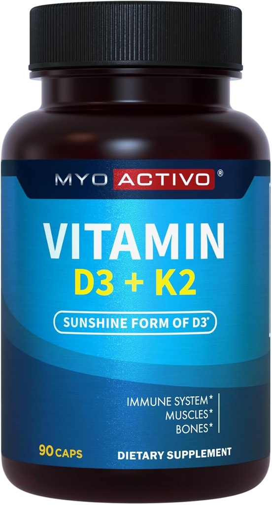 Vitamina D3 K2 Supplemento 5000 IU & 200 mcg - Alto assorbimento D3, brevetto MK7 & MK4, salute del cuore, supporto immunitario, 90 capsule vegetariane