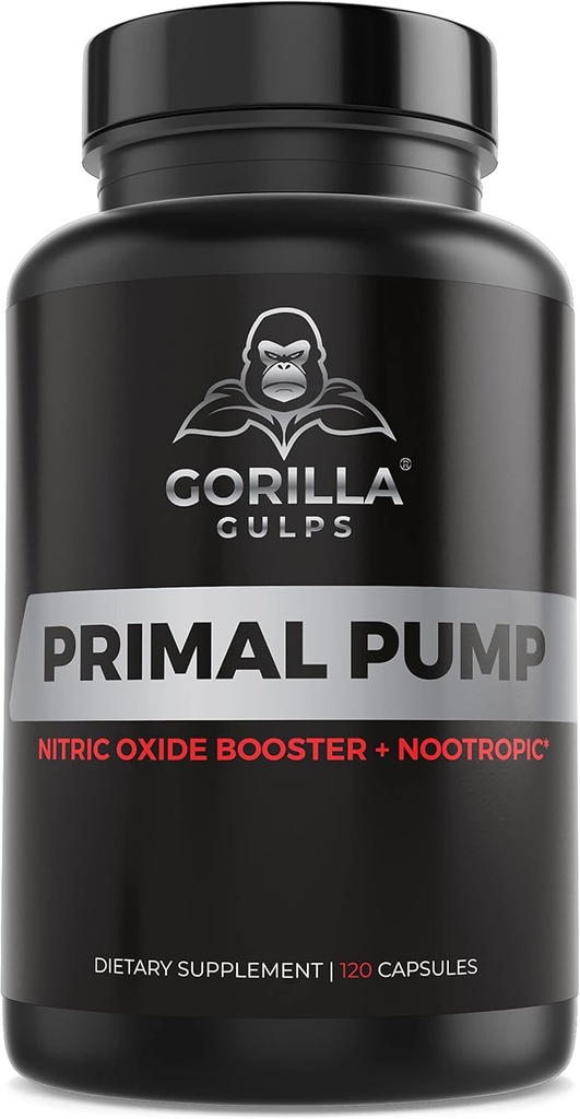 Gorilla Gulps - Pompa primaria Nitric Oxide Supplemento Nootropic 1500mg Nitrosigine L Arginina & Beet Root for Muscle Growth, Pumps, Blood Flow, Energy & Focus - Max Strength Pre Workout N.O. Booster