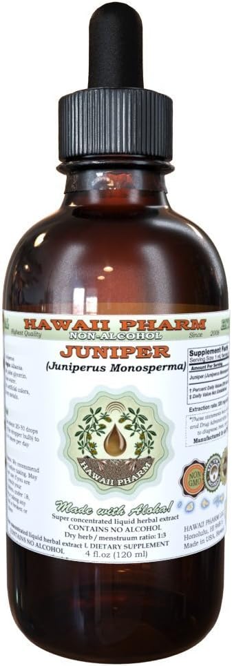 Estratto di liquido senza alcool di Juniper, Ginepro organico (Juniperus Monosperma) Dried Berry Glycerite Hawaii Pharm Natural Herbal Supplement 4 oz