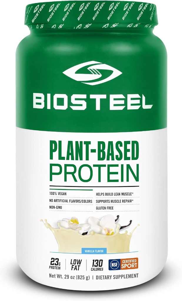 BioSteel Vegan Protein Powder - Vanilla, NSF per lo sport, 1.8 lbs, 22g Protein, 25 serpe - Polvere proteica a base vegetale con riso marrone, Pea & Pumpkin Seed - Polvere vegetale Premium Protein