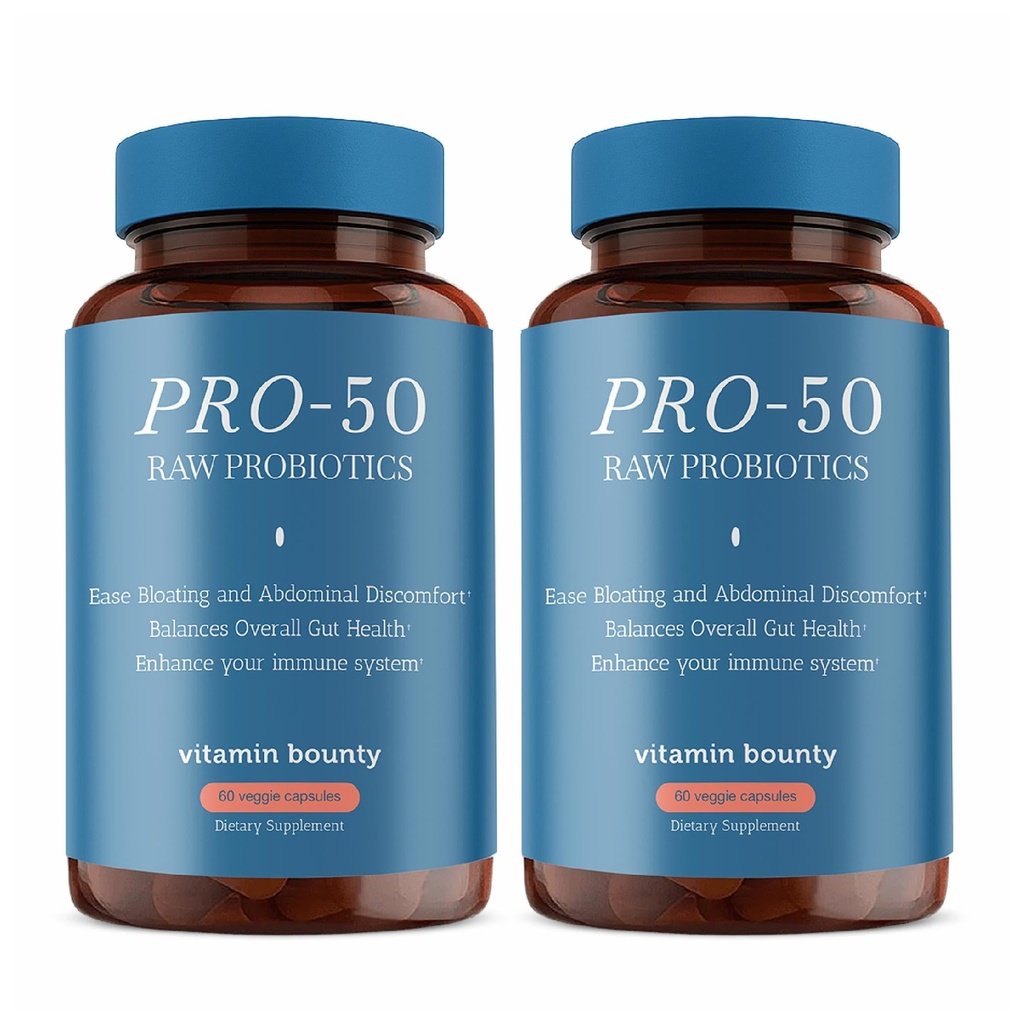 Vitamina Bounty Pro-50 Probiotic 50 Billion CFU - 13 Strain Supplemento per Uomini & Donne + Prebiotici - Salute Digestiva & Gut Support - Lactobacillus & Bifidobacterium - Capsule Rilascio Delayed, 2 Pack