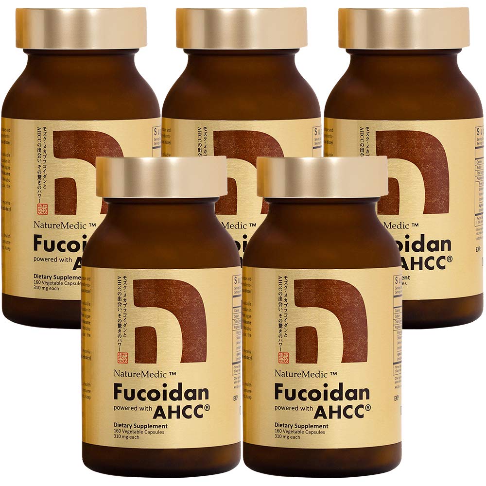 Fucoidan alimentato con AHCC® Brown Seaweed Immunity Supplemento con alta purezza Organic Mekabu Mozuku Agaricus 5 bottiglie - 800 capsule vegetali Made in Japan