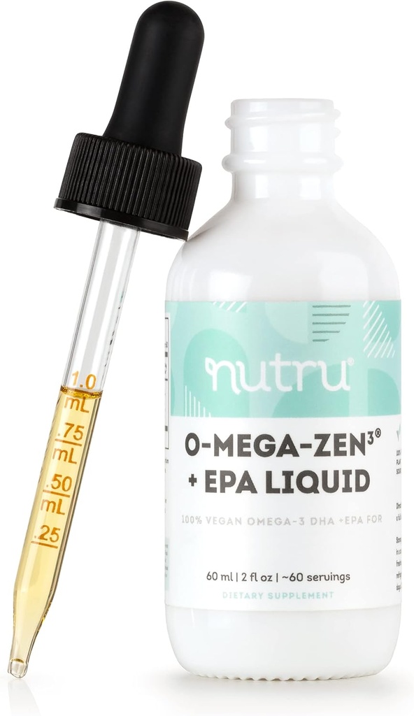 O-Mega-Zen3 +EPA Vegan Omega 3 DHA EPA Supplemento liquido - Algal Omega3 acidi grassi essenziali - 2 Fl Oz