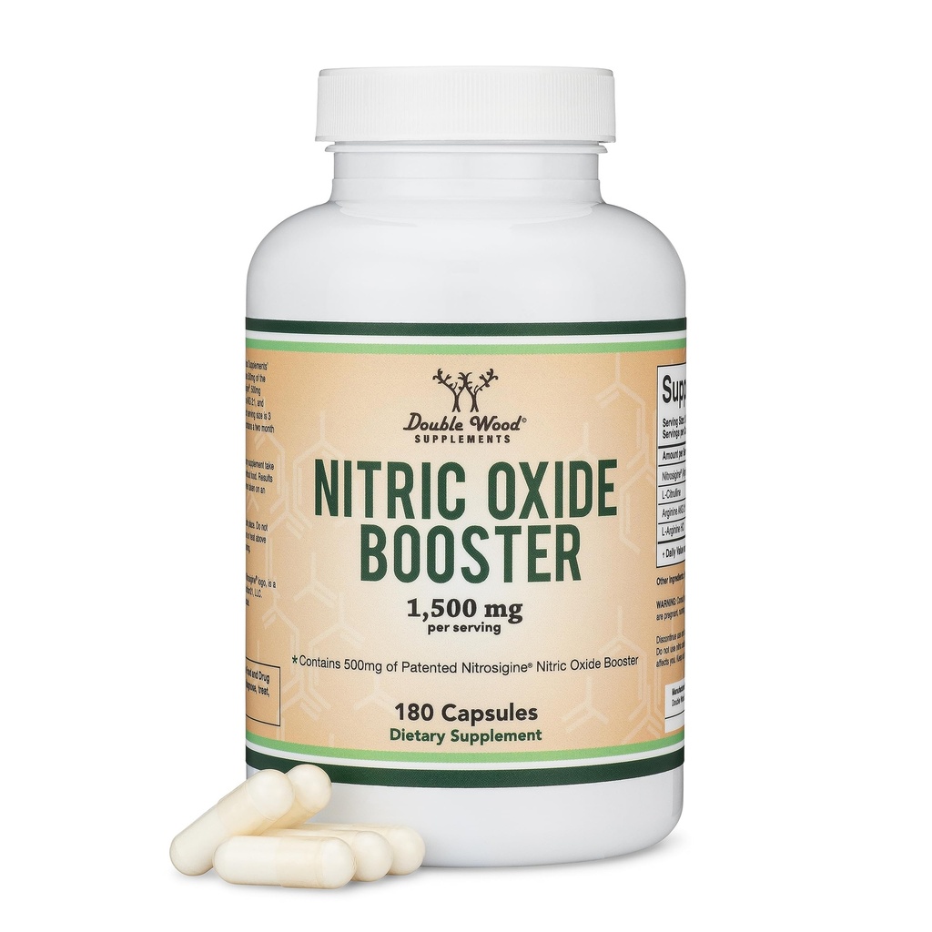 Nitric Oxide Supplemento (Stim Free Pre Workout) - Nitric Oxide Booster con Nitrosigine, L Arginina e L Citrullina (Clinically Studied to Boost No2 Nitric Oxide Flow) 180 capsule di Double Wood