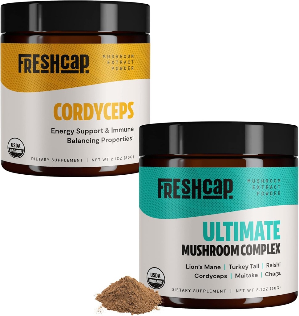 FreshCap Mushrooms Energy Bundle (polvere di Cordyceps e polvere completa del complesso di funghi)