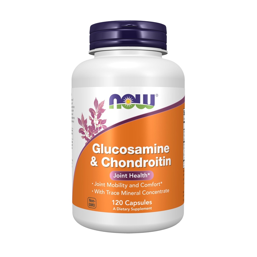 NOW Integratori, Glucosamina & Chondroitin, con Concentrato minerale Trace e Alfalfa, 120 capsule