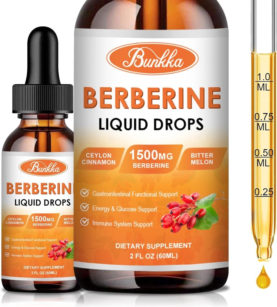 (2 Pack) Integratore di Berberina, Gocce Liquide di Berberina con Cannella di Ceylon, Melone di Bitter, Integratore Senza Zucchero & Vegan Supporta Sistema Immune & Cura Gastrointestinale - 4 FL Oz