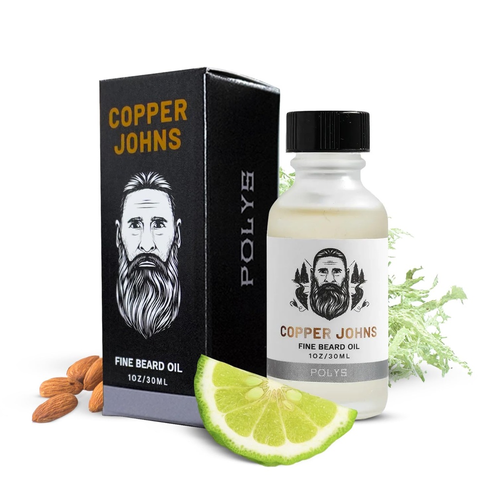 Rame Johns Premium Beard olio per gli uomini - Formula naturale con Jojoba & Castor olio - leggero non grasso Beard Moisturizer - Softens, Hydrates & Tames Frizz - Polys-Bergamot & Cherry Almond 1 oz