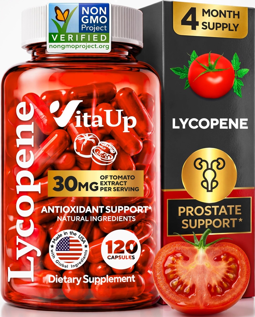 Integratori di licopene per gli uomini - Stati Uniti d'America Integratori di prostata per gli uomini con Estratto di pomodoro naturale - Supplemento di licopene non OGM per la prostata, la pelle e il supporto antiossidante - 120 Conte