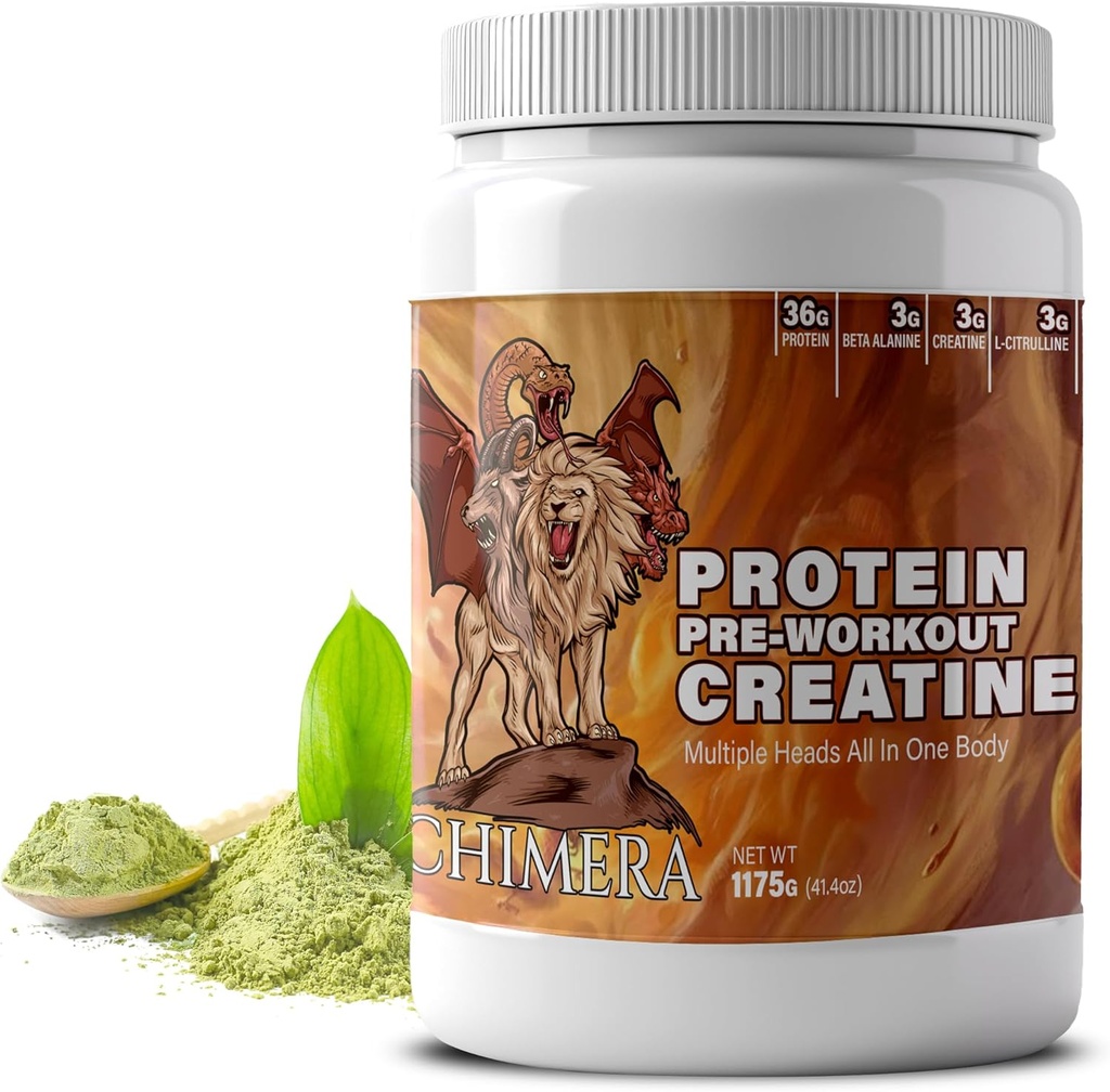 CHIMERA All-in-One Protein & Pre-Workout Powder - Proteine 36g, Creatina 3g, Non OGM, Senza zucchero, Basso Sodio, Caffeina naturale da Matcha, Senza aromi artificiali