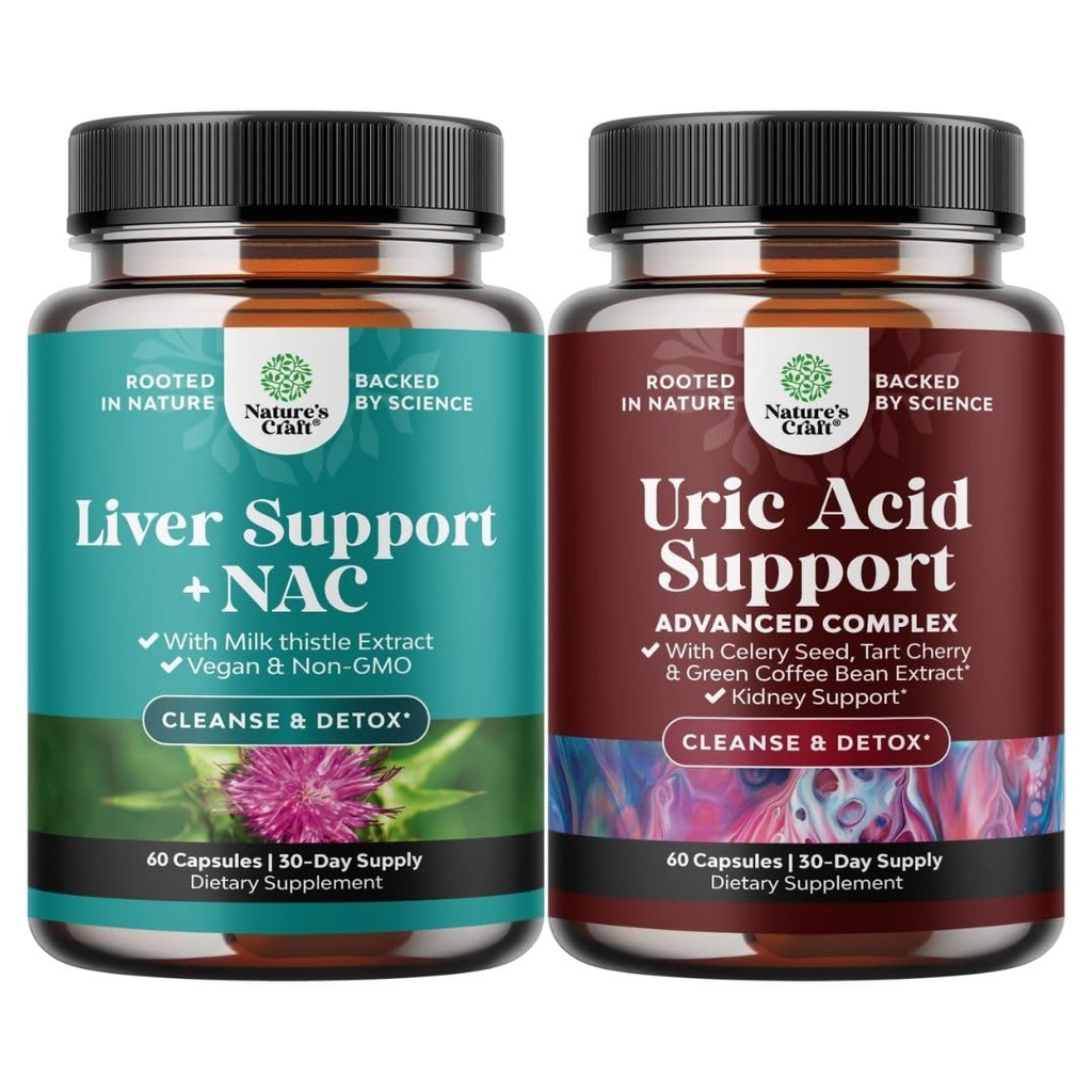 Bundle of Liver Support Supplement con NAC per la pulizia del fegato e Vegan Uric Acid Cleanse and Detox for Men and Women's Joints Kidneys and More