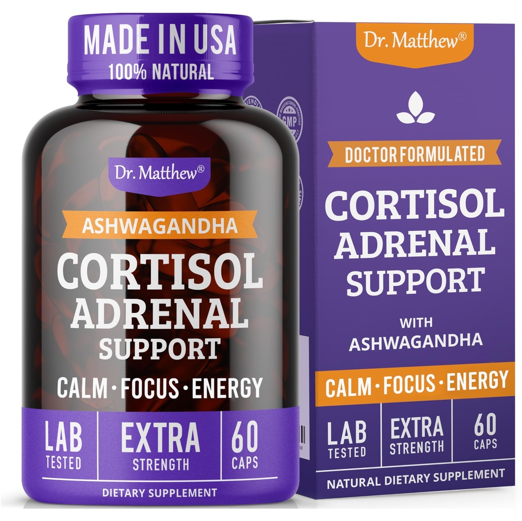 Dr. Matthew Cortisol Riduttore Supplemento per le donne. Supporto surrenale con Ashwagandha, Rhodiola & Ginseng – Un Cocktail Detox per Bassa Cortisol & Aid Rilassamento, Calma e sonno riposante