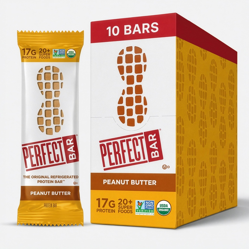Bar perfetto, Bar di proteine del burro di arachidi, Proteina alta, Organico, senza glutine, Soy Free, Non OGM, Nessun alcol di zucchero, 2.5 Ounce Bar, 10 Conte