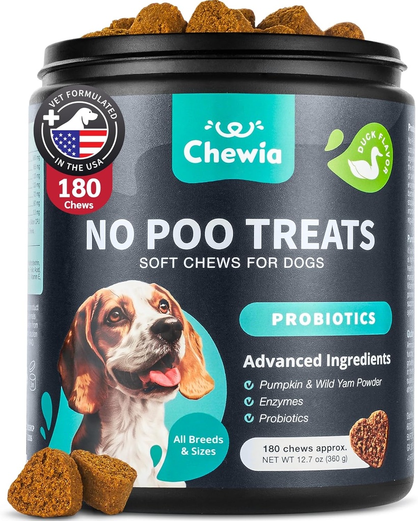 No Poo Chewables for Dogs - Probiotics for Digestive Health with Enzymes - Coprophagia Deterrent - Canine Stool Eating Deterrent - Digestivo, Dental, Gut & Immune Health - Nessun Poop Eating