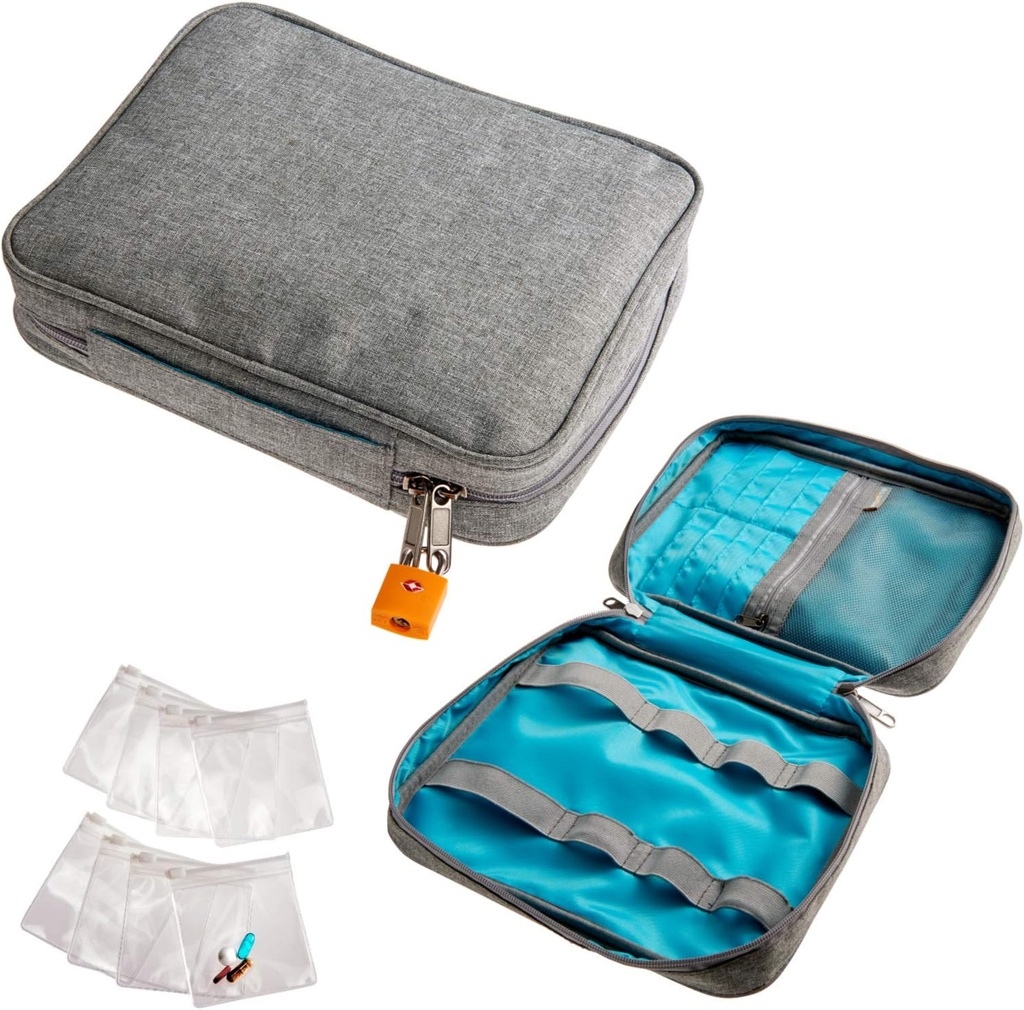 Smooth Trip Medicine Storage Bag e Farmaco bottiglia organizzatore - Slash-Resistant Medical Travel Bag con Food Grade Pouches Pill riutilizzabili - Slim Design si adatta in Carry-ons, Totes e Zaini