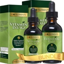 Go Nutrients Liquid Vitamin D3 con K2 (MK-7) Gocce & Ease Turmeric | Sano, & Estratto di curcuma liquida facile da prendere con pepe nero & Ginger, Estratto di liquido curcuma curcuma curcuma erborina