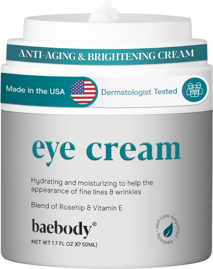 Baebody Made in USA Eye Cream - Crema Anti Aging e idratante per cerchi e rughe scure - Con Rosehip e Vitamina E (1.7 fl oz/50 ml)