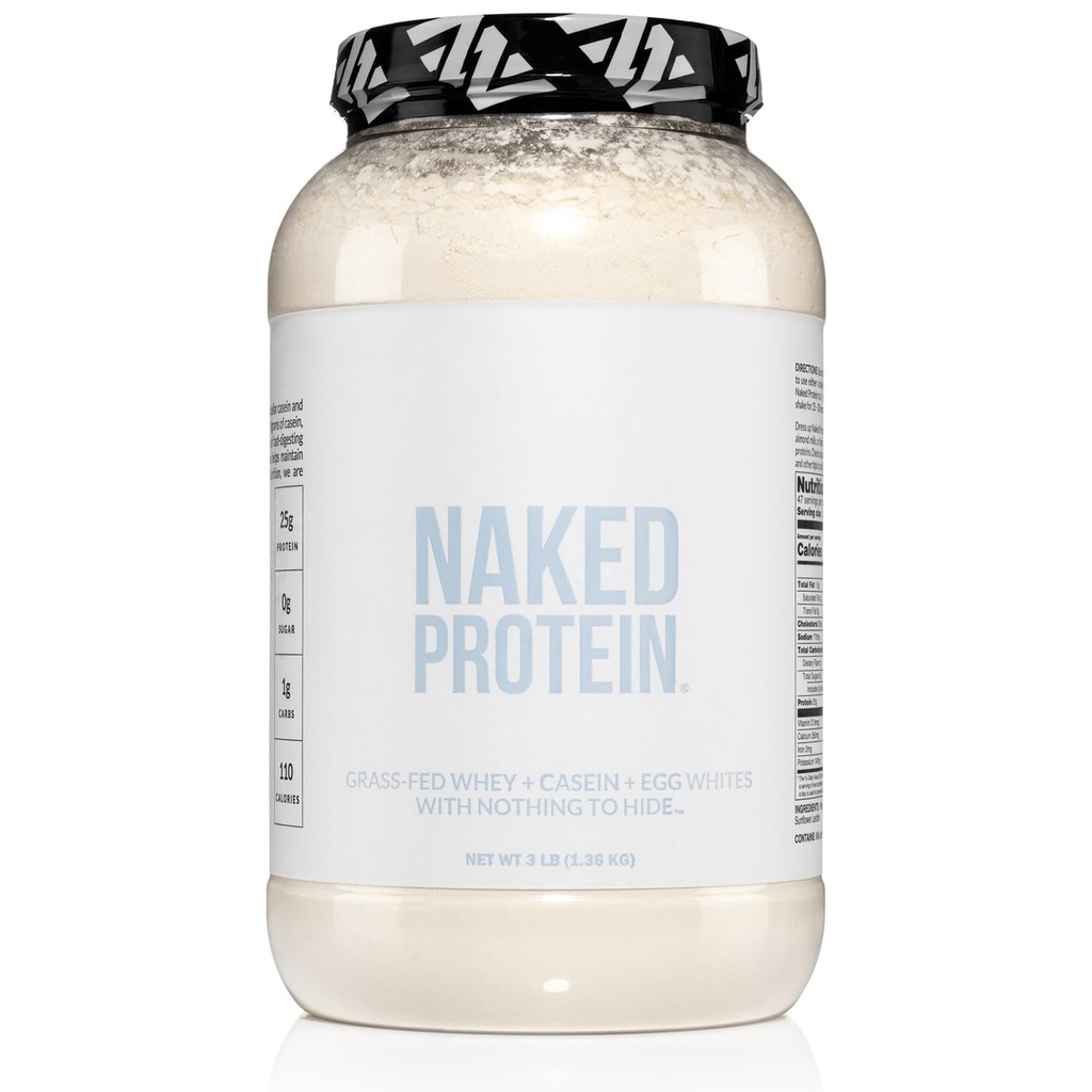 Naked Protein Powder Blend - Whey, Casein e Egg Protein, Solo 4 Ingredienti, Non OGM, No Soia, Senza Glutine, Senza Dolcificiali, Aroma o Colori, Keto e Paleo Friendly - 3 LB