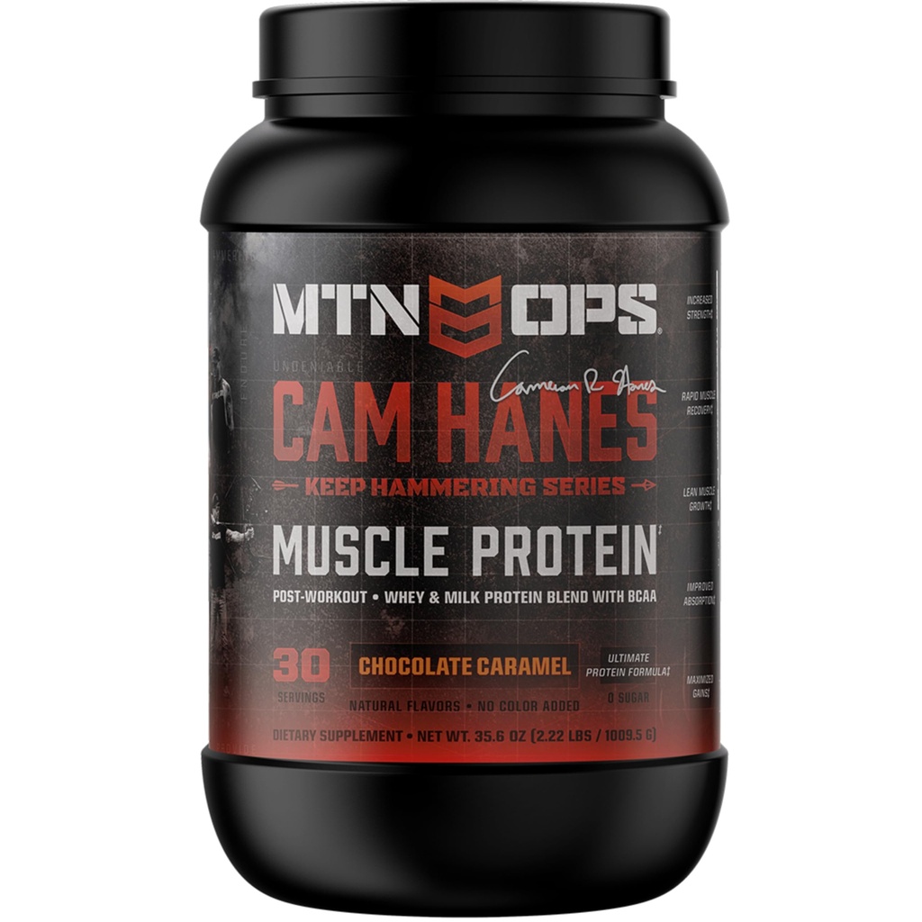 MTN OPS Cameron Hanes continuare a martellare polvere di proteine del siero, aroma di caramello al cioccolato, 30 porzioni