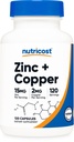Nutricost Zinc + Copper Capsule (120 Serve)(15MG Zinc + 2MG Rame Per Serve) - Non OGM, Vegetariano