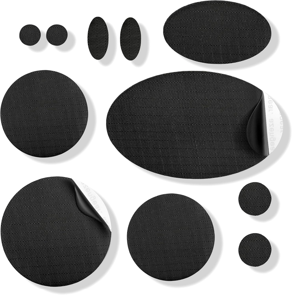 aZengear Riparazione Patch - Impermeabile, Autoadesivo, Tear-Cold-Heat-Resistant Nylon Poliestere Riparare Cappotti Puffer, Ingranaggio, Tents (11 Pezzi, Solid Black)