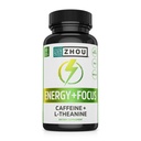 Zhou Energy + Focus - L Theanine Caffeine Pills, 200 mg L-teanina, 100 mg Natural Anhydrous Caffeina Boost per adulti, uomini e donne, lento rilascio esteso - 60 capsule vegetariane (Pack of 1)