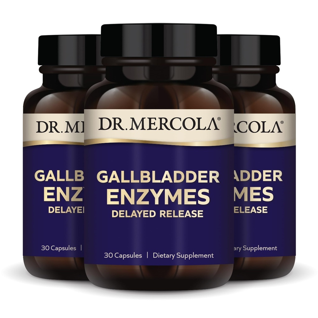 Dr. Mercola Gallbladder Enzymes - Gallbladder & Digestive Health Support - Include Pancreatic Protease, Amylase & Lipase - Non OGM, Gluten-Free & Soy-Free - 90 Delayed Release Capsules (90 Servings)