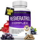 Resveratrolo Supplemento 1800 mg Antiossidante complesso - Altamente Potente naturale Trans-Resveratrolo pillole per l'invecchiamento sano, Assistenza sanitaria generale, Sistema immunitario, Funzione cerebrale, per le donne degli uomini, 90 capsule