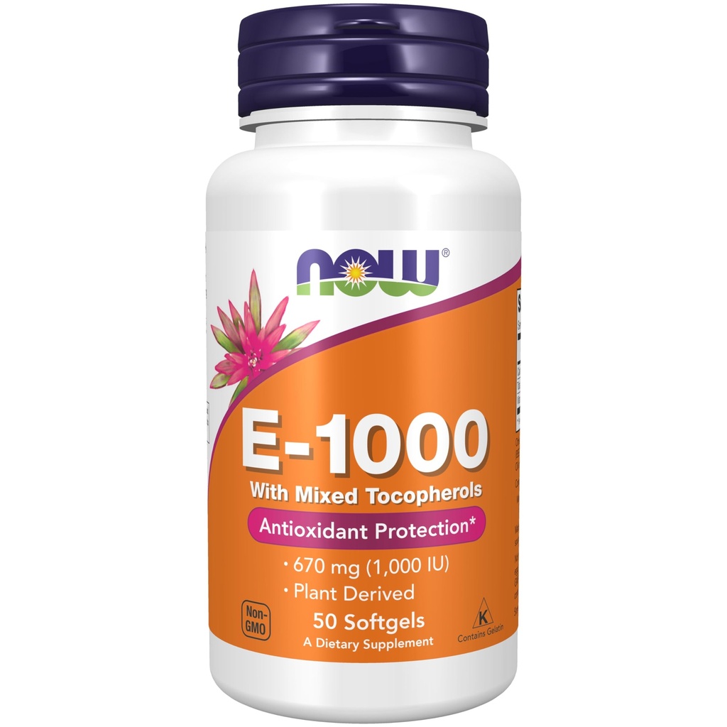 NOW Integratori alimentari, Vitamina E-1,000 Tocoferoli Misti IU, Protezione Antiossidante*, 50 Softgels