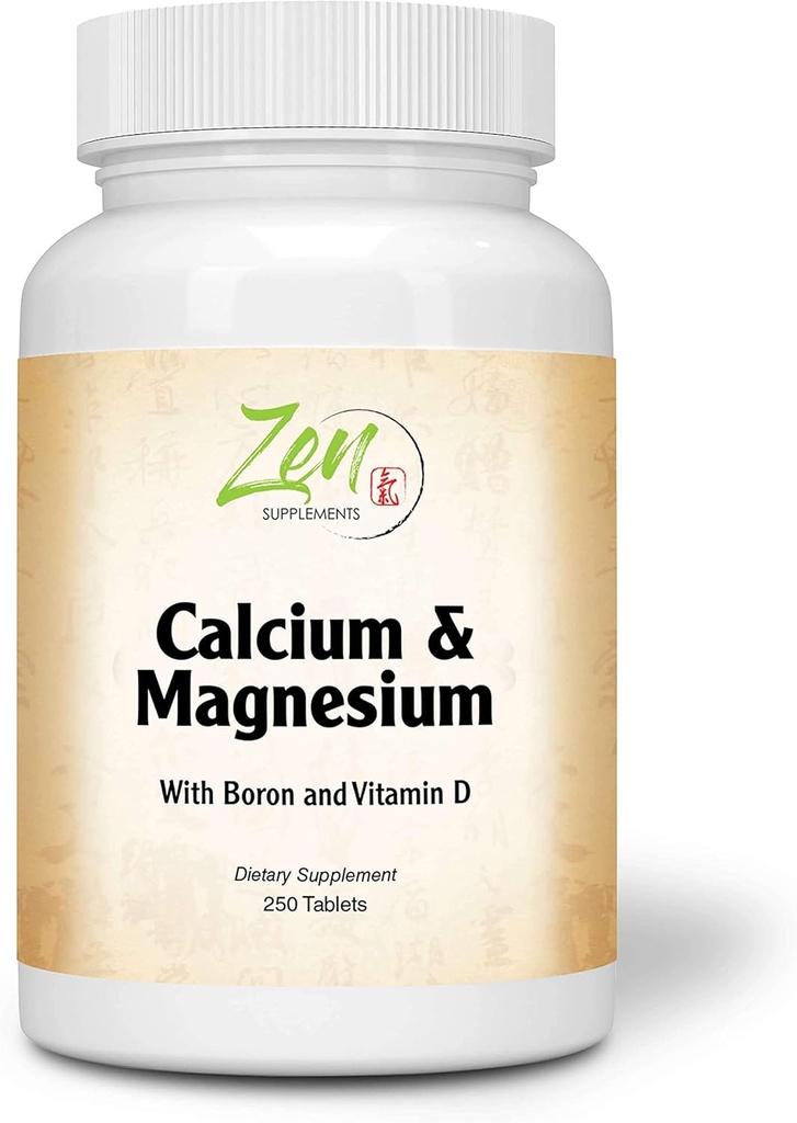 Integratori Zen - Hi Potency Calcium & Magnesio con D3 & Boron per l'assorbimento potenziato, Supporta la salute e la densità di ossa 250-Tabs