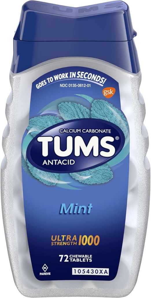 Tavolini per antenne masticabili TUMS Ultra Strength per sollievo da bruciore di stomaco, menta piperita - 72 conte