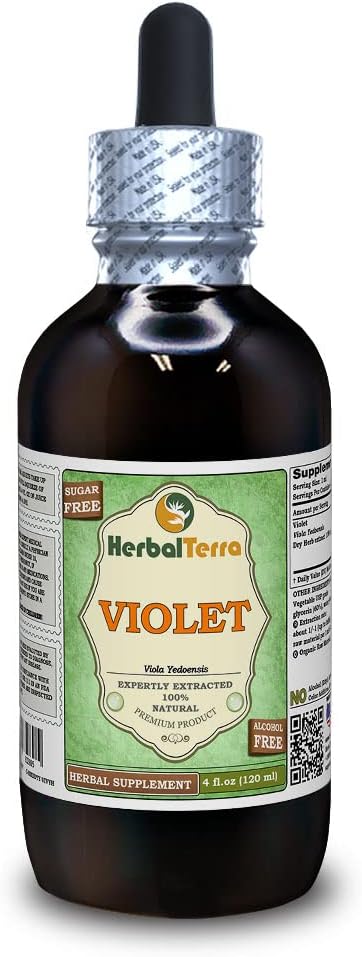 Violet (Viola Yedoensis) Dried Herb Alcohol-Free Liquid Extract (Brande nome: HerbalTerra, Proudly Made in USA) 4 oz