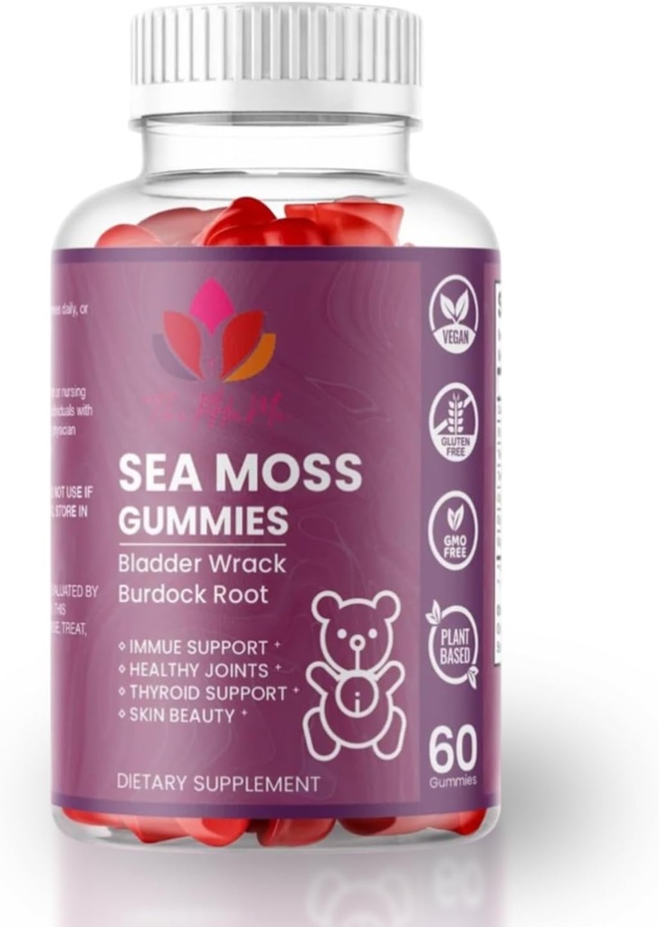 Organic Sea Moss Gummies con Bladderwrack & Burdock Root – Integratore vegano per il benessere generale – 60 Conte
