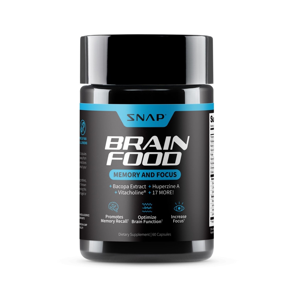 Integratori a scatto Brain Booster Nootropics Supplemento per Memoria, Focus & Clarity, Bacopa Extract, Ginkgo Biloba, 60 capsule