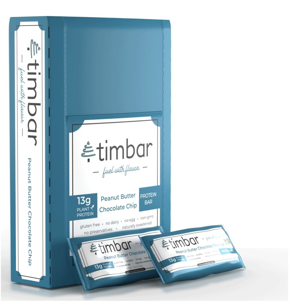 timbar Protein Bars 12 Pack | Plant Based- Energy & Nut Bars con 13g Protein | Gluten Free, Non OGM, Dairy Free, Healthy On-the-Go Snack & Meal Sostituzione (12 confezioni, burro di arachidi)